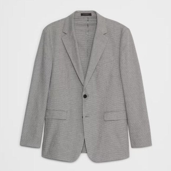 Banana Republic Factory Tailored-Fit Linen-Blend Houndstooth Suit Jacket, 42S - Picture 4 of 4